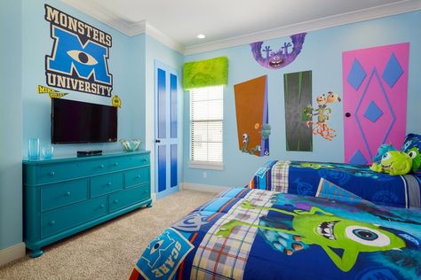 Disney Room Ideas, Monsters Inc Bedroom, Monsters Inc Room, University Bedroom, Disney Themed Bedrooms, Disney Room, Disney Bedrooms, Disney Room Decor, Cool Kids Bedrooms