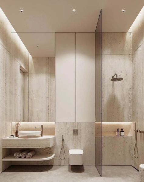 Travertine Bathroom, Master Suite Bathroom, Kampar, Small Bathroom Interior, Washroom Design, Toilet Design, Bathroom Design Decor, Bathroom Inspiration Decor, Bathroom Design Luxury