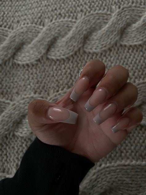 Grey French Tips, Grey Acrylic Nails, Bad Nails, Quinceanera Nails, Grey Nail Designs, French Tip Nail Designs, Drip Nails, Claw Nails, Ombre Acrylic Nails