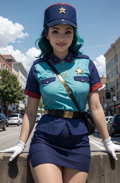 Officer Jenny (Pokemon) Officer Jenny Cosplay, Pokemon Officer Jenny, Pokemon Cosplay Female, Officer Jenny, Army Images, Pokemon Clothes, Pokemon Cosplay, Smart Art, Pokemon Fan Art