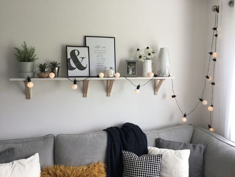 Hanging Shelf Above Couch, Shelving Above Sofa, Wall Above Sofa, Long Shelf Above Couch, Shelf Above Sofa, Shelves Above Sofa, Above Sofa Decor, Over The Couch Wall Decor Ideas, Above Sofa Wall Decor