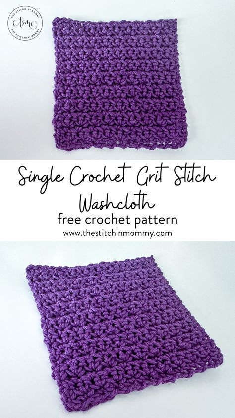 Single Crochet Grit Stitch Washcloth - Free Crochet Pattern | www.thestitchinmommy.com #WashclothCAL #thestitchinmommy #oombawkadesigncrochet Practical Crochet, Crochet Washcloth Pattern, Washcloth Pattern, Simple Borders, Crochet Washcloth, Moss Stitch, Donate To Charity, Pdf Patterns, Diy Art Painting