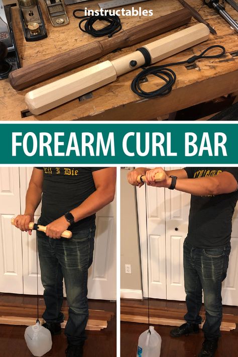 This forearm curl bar is a hand-shaped bar made from hard maple wood with a length of 550 cord to attach to a desired weight of choice.  #Instructables #workshop #woodshop #woodworking #exercise #gym #equipment #workout Homemade Workout Equipment, Forearm Curls, Muscular Strength Exercises, Homemade Gym Equipment, Home Made Gym, Backyard Gym, Diy Gym Equipment, Fitness Trail, Gym Equipment Workout