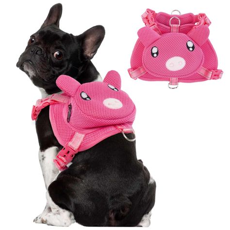 OUOBOB Dog Harness with Backpack No Pull Pet Harness Vest, Cute Pink Pig Dog Saddle Bag Adjustable Mesh Dog Carrier Backpacks Emo Designs, Puppy Backpack, Daily Walking, Pig Dog, Walking Dog, Hiking Training, Pet Backpack, Dog Vest Harness, Dog Backpack