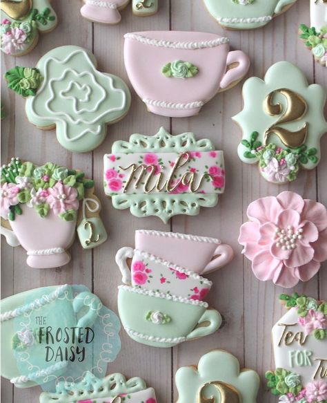 Tea Party Cookies, Teapot Cookies, 2nd Birthday Party For Girl, Bridal Party Flowers, Flowers Tea, Bridal Tea Party, Bridal Shower Cookies, Princess Tea Party, Baby Shower Tea