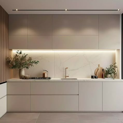 Living And Kitchen Design, Kitchen Modern Beige, White Kitchen Designs Modern, U Shaped Modern Kitchen, White Cabinet Modern Kitchen, I Kitchen Design, Sand Colour Kitchen, White L Kitchen, Coloured Kitchen Ideas