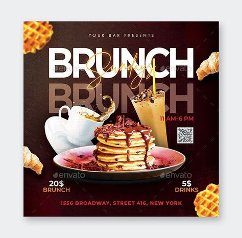 Brunch Post Instagram, Sunday Brunch Creative Ads, Brunch Menu Design, Brunch Flyer, Photoshop Templates Free, Instagram Post Design, Brunch Drinks, Food Banner, Presentation Slides Templates