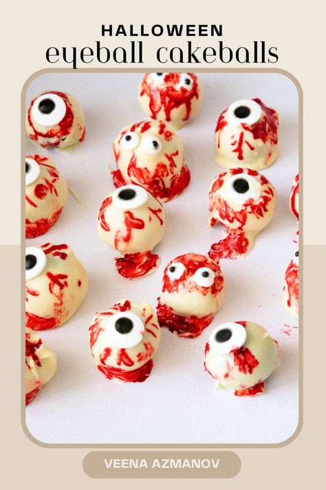 Get ready to indulge your wicked side this Halloween with an irresistible treat that impresses and terrifies your guests. It's time to delve into the world of bloody eyeball cake balls, the ultimate Halloween delicacy that combines delicious flavors with spine-chilling visuals. Eyeball Cake Balls, Halloween Desserts Cake, Halloween Cake Balls, Soaked Cake, Halloween Bakes, Eyeball Cake Pops, Eyeball Cake, Eyeball Design, Creepy Eyeball