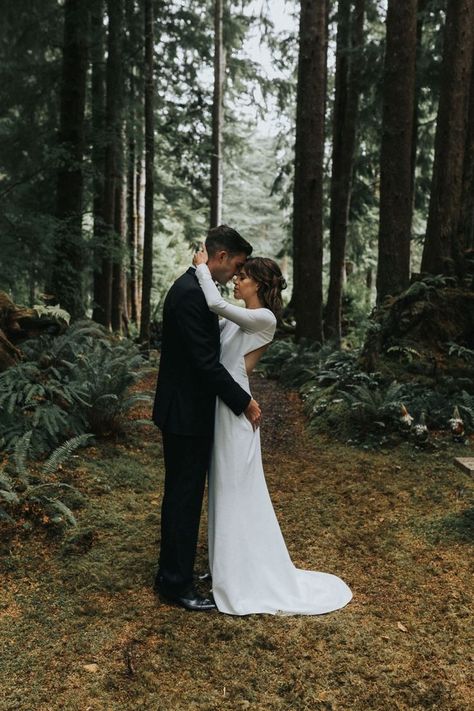 Woodsy Elopement-Inspired Vow Renewal in Forks, WA | Kristle & Josh Vow Renewal Elopement Ideas, Vow Renewal Pictures, Elopment Ideas, Woodsy Elopement, Forest Wedding Photography, Renewal Dress, Elopement Pictures, Renew Vows, Elopement Weddings