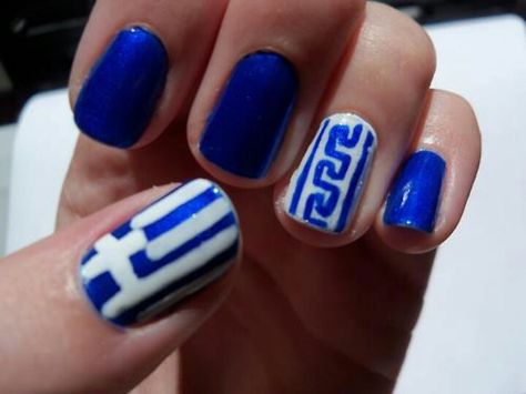 Greek nails Greek Nails, Classic Nail Art, Flag Nails, Greek Flag, Unghie Nail Art, Country Nails, White Nail Designs, Vacation Nails, Nail Art Rhinestones