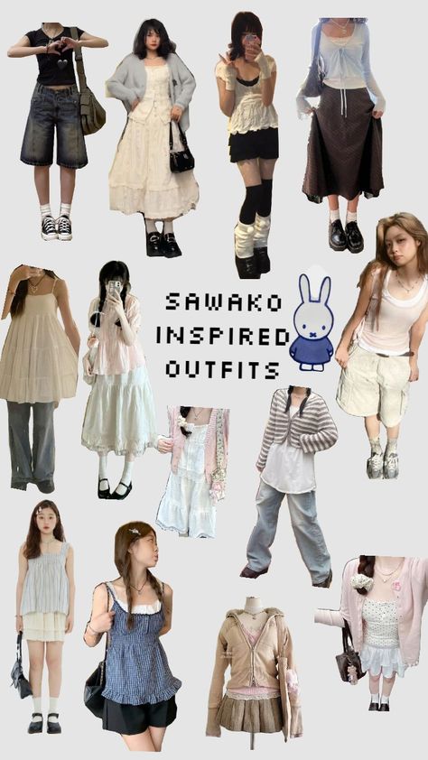 Sawako Girl Outfit, Shoujo Girl Outfit Summer, Sawako Outfits Inspired, Shoujo Girl Fashion, Sawako Inspired Outfits, Shoujo Aesthetic Outfits, Sawako Outfit Ideas, Sawako Fashion, Shojo Fashion