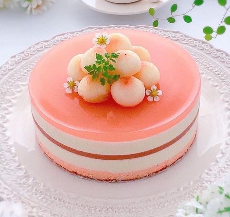 Desserts Cute, Cake Japanese, Aesthetic Peach, Coconut Jelly, Korean Cake, Peach Desserts, Peach Cake, Pudding Desserts, Pudding Cake