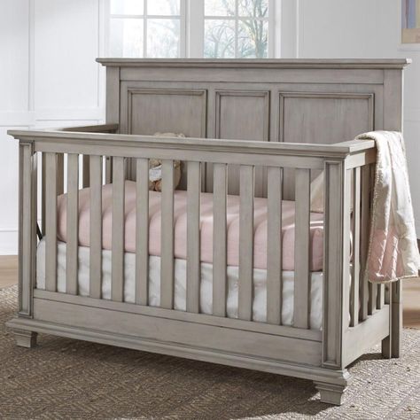 Oxford Baby Kenilworth 4 In 1 Convertible Crib in Stone Wash | Nebraska Furniture Mart Crib Conversion Kit, Baby Changing Station, Curved Headboard, Baby Cot, Convertible Crib, Nursery Set, Panel Headboard, Full Size Bed, Room Makeover Inspiration