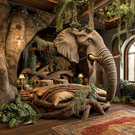 Jungle Room Ideas Bedrooms, Jungle Boys Room, Awesome Beds, Giraffe Bedding, Weird Beds, Unusual Beds, Arctic Habitat, Grandkids Room, Elephant Bedding