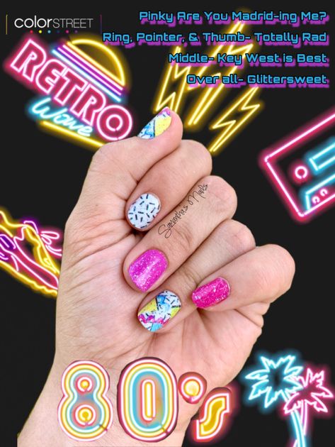 80s themed nails! #colorstreet #pinknails #80saesthetic #80snails 80s Aesthetic Nails, Retro 80s Nail Designs, 80 Nails 80's, 1980 Nails, 80s Nails Designs Simple, 80s Style Nails, 80s Themed Nails, 80s Nail Polish, 80s Nails 1980s