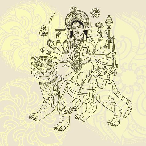 Durga Drawing, Lion Sketch, Tiger Drawing, Drawing Competition, Durga Painting, Drawing Pictures, Happy Navratri Images, Boho Art Drawings, Woman Power