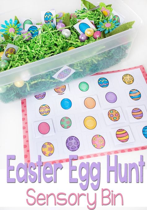 This Easter Egg Hunt Sensory bin is perfect for preschoolers who are learning to match. Work on fine motor skills while using this Easter Egg Matching Free Printable. I love the bright colors!! Easter School, Easter Preschool, Easter Activities For Kids, Spring Preschool, Sensory Bin, Easter Activities, Preschool Fun, Easy Easter, Sensory Bins