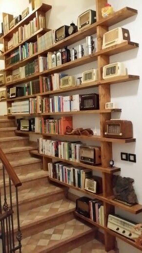 Library In Stairwell, Books In Stairwell, Book Case Stairs, Bookshelves In Stairwell, Bookcase In Stairwell, Shelves In Stairwell, Stairwell Bookcase, Stairwell Library, Book Space