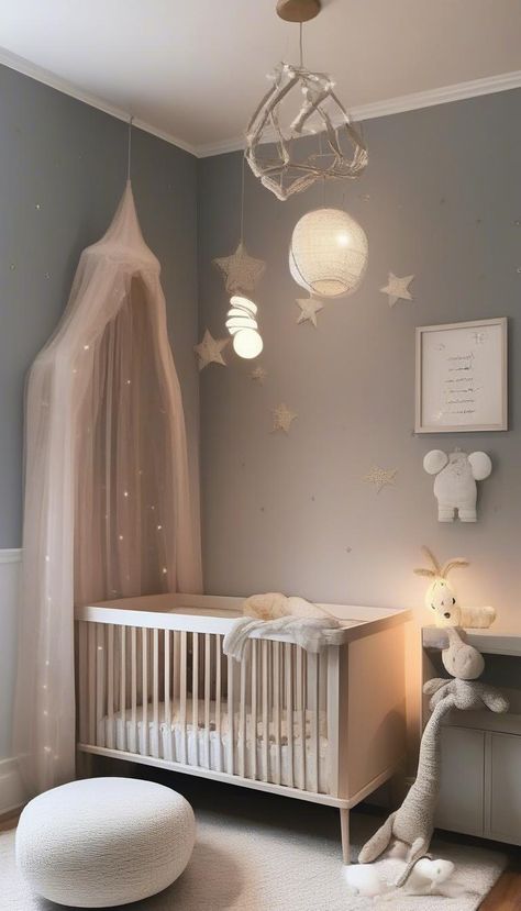 Cozy, gentle lamps that make your nursery feel like a retreat. Kawaii Nursery Decor, Nursery Lamp Ideas, Cosy Nursery, Cute Baby Rooms, Nursery Lighting Ideas, Winter Nursery, Celestial Nursery, Newborn Room, Dreamy Nursery