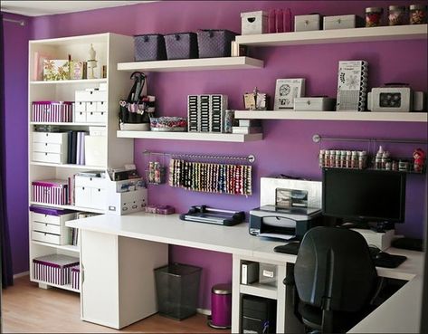 Craft Room Color Ideas | can't wait to get started!!! Organize Crafts, Offices Ideas, Organized Spaces, Purple Crafts, Dream Craft Room, Craft Room Design, Craft Space, Purple Rooms, Bead Storage