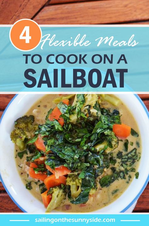 When cooking and provisioning on a sailboat we don't always have the exact ingredients. Here are some recipes for making delicious meals with a variety of ingredients on a boat. #cookingonaboat #boatgalley #boatlife #sailboatlife #boatfood Sailing Food Ideas, Boat Meals Ideas, Boat Meals, Boat Food, Canned Mushrooms, Thai Dishes, Love Eat, Pizza Toppings, Fresh Veggies