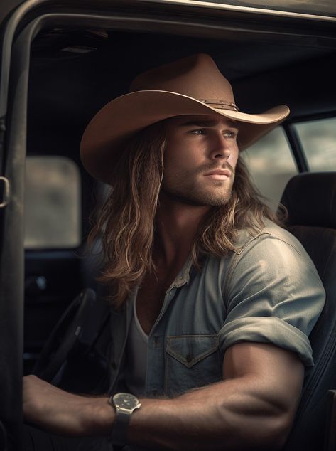 Long Hair Cowboy, Western Hairstyles, Cowboy Men, Man On Horse, Cowboys Men, Men Stuff, Cowboy Up, Book Character, Country Men