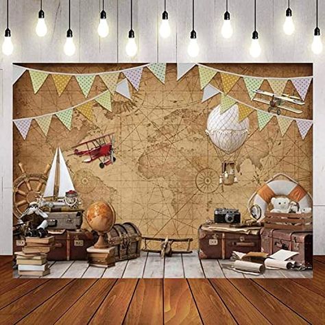 “From Miss to Mrs”: 8 Fun Travel-Themed Bridal Shower Ideas | Modern MOH Travel Party Decorations, Map Photography, Hot Air Balloon Vintage, Vintage Travel Party, Travel Theme Bridal Shower, Around The World Theme, Adventure Awaits Baby Shower, Hot Air Balloon Decorations, Studio Backgrounds