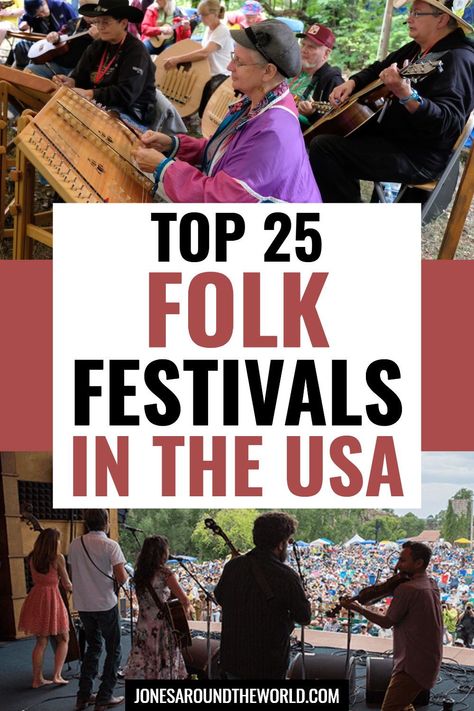 Looking for the best folk festivals in the U.S.A!? I've put together a pretty epic list of bluegrass and folk music festivals in this amazing country! Folk music can be defined as "a type of traditional and generally rural music that originally was passed down through families and other small social groups." Folk music lives on all across the United States with deeply held love. And I've compiled a list of the best folk music festivals in the US to give you a taste of what's on offer. Folk Playlist, Wheatland Music Festival, Woodford Folk Festival, Folk Punk Music, Festival Names, Folk Music Festival, American Festivals, American Folk Music, Tahoe Trip