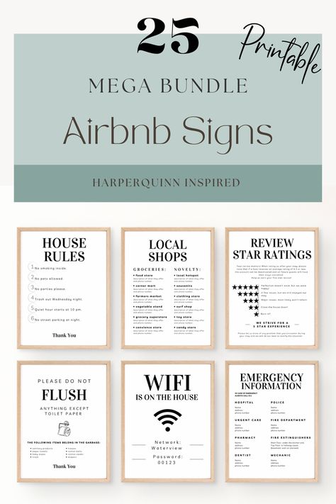 This stylish Airbnb/VRBO sign bundle is the perfect solution for your short-term rental. Simply set it up in plain sight for your guests to review throughout their stay. A huge mega bundle of 25 decorative display signage complete with house rules, Wi-Fi info, check-out details, and other pertinent information, that is sure to leave your guests well informed and feeling at home for the duration of their stay. 1 PDF file with instructions on how to edit your templates through Canva, and the temp Check In Instructions Airbnb, Air Bnb Signage, Air Bnb Check Out Instructions, Airbnb Check In Instructions, Airbnb Check Out Instructions, 25 Off Sale Sign, Airbnb Instructions, Airbnb Rules For Guests, Funky Airbnb