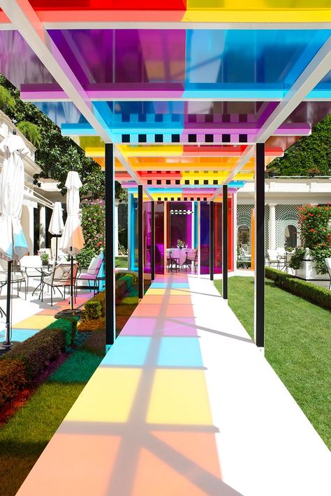 daniel buren creates a chromatic landscape in the gardens of hotel le bristol paris Studio Ceiling, Le Bristol Paris, Landscape And Urbanism Architecture, Daniel Buren, Be Joyful, Garden Pavilion, Landscape And Urbanism, Outdoor Playground, Pop Design