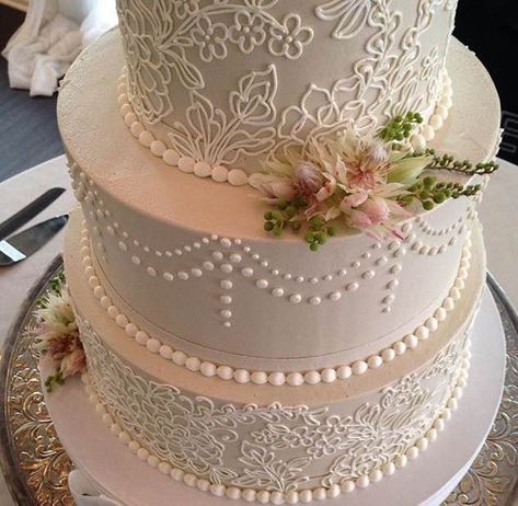 Wedding Cake Piping Designs, Wedding Cake Piping, Cake Piping Designs, White Flower Cake, White Flower Cake Shoppe, Wedding Cake Tasting, 50th Anniversary Cakes, How To Stack Cakes, Cake Piping