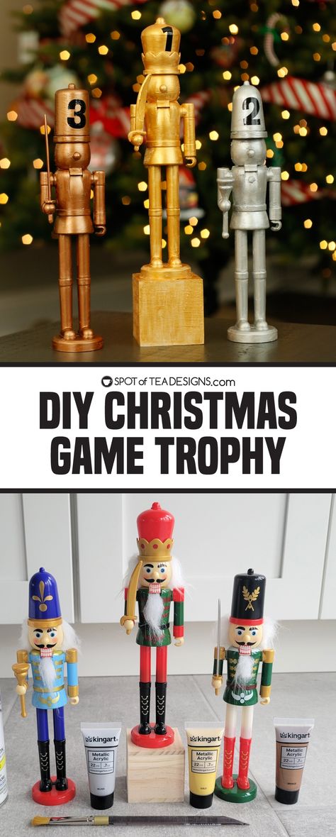 Family Game Night Trophy, Christmas Awards Ideas, Christmas Trophy Diy, Diy Trophies Ideas, Diy Christmas Trophy Ideas, Ugly Sweater Trophy Diy, Christmas Trophy Ideas, Christmas Olympics Party Ideas, Nutcracker Games