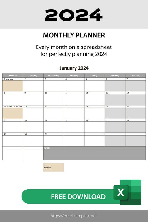 Plan Your Year with Free 2024 Excel and PDF Calendar Templates – Download Now! Free Spreadsheets, Pdf Calendar, Free Monthly Calendar, Plan Your Year, Excel Calendar Template, Excel Calendar, Free Calendar Template, Church Sermon, Editable Calendar