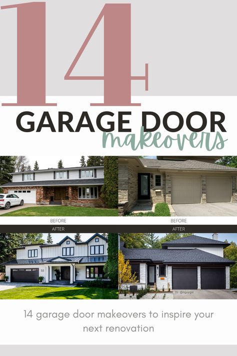 Front Door And Garage Door Ideas, Before And After Garage Doors, Tan House Garage Door Color, Garage Door Options, Exterior House Colors Garage Door, Garage Door Before And After, Painted Garage Door Before And After, Updating Garage Doors, Garage Door Transformation