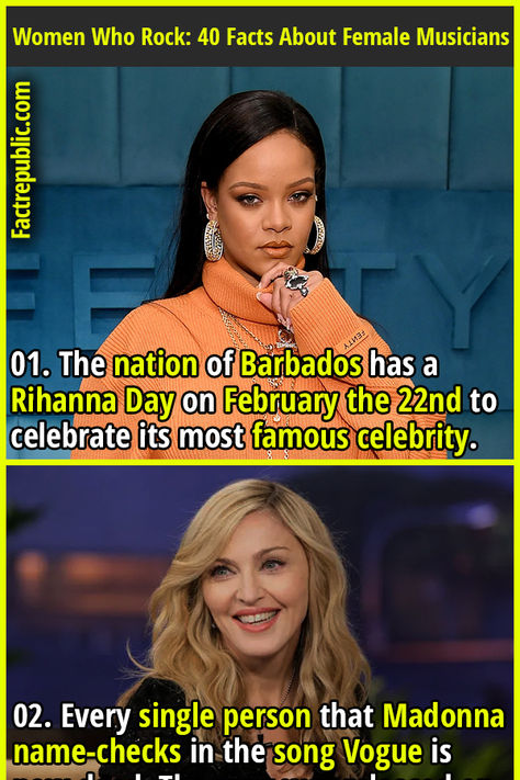 01. The nation of Barbados has a Rihanna Day on February the 22nd to celebrate its most famous celebrity. #female #women #woman #singer #popular #famous #celebrity #rihanna #madonna Rihanna Barbados, Transformation Workout, Women Facts, Fact Republic, Fashion Dream Job, Dress Patterns Diy, Crazy Facts, Famous Musicians, Female Musicians