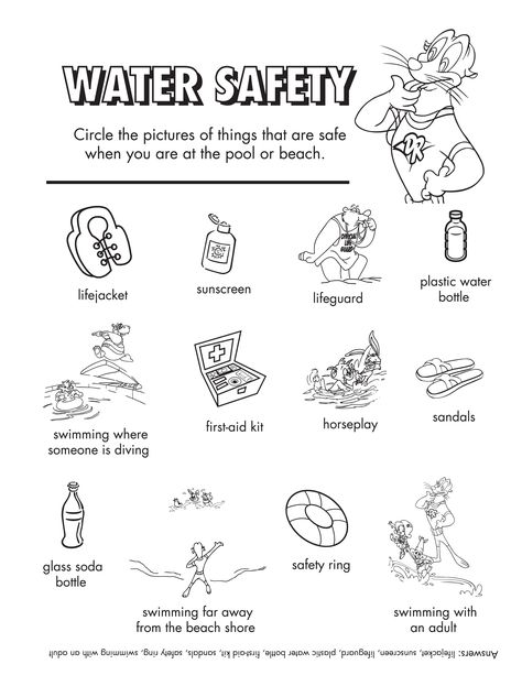 Select the items that are safe for the pool or beach. #watersafety #kidactivities Internet Safety Worksheet, Water Safety Activities, Fire Safety Worksheets, Safety Worksheets, Development Psychology, Science Safety, Safety Crafts, Safety Activities, Swimming Safety