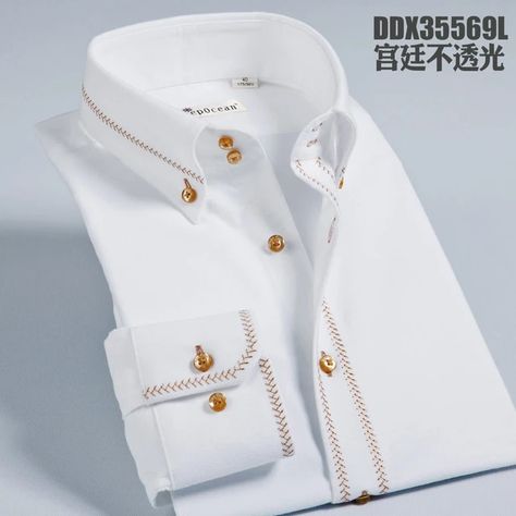 Deep sea thermal shirt male white long-sleeve slim easy care men's clothing 2013 autumn french royal shirt _ - AliExpress Mobile Gents Shirt Design, Gents Suit Design, Gents Clothes, Gents Suits, Mens Dress Shoes Guide, Gents Wear, Man Dress Design, Gents Shirts, Kameez Design