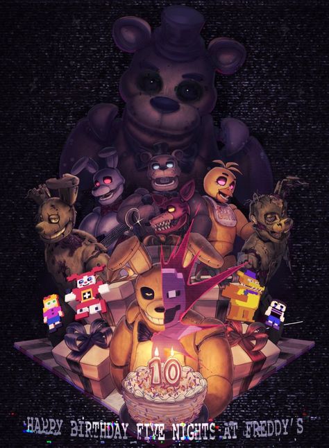 Silly Bear, The Bite Of 87, Freddy 2, Bite Of 87, Happy 10th Anniversary, Golden Freddy, Indie Game Development, Fnaf Oc, Anniversary Art