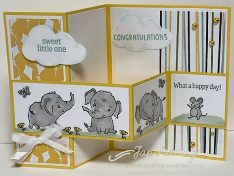 Stampin Up Elephant Parade, Simple Card Designs, Z Cards, Elephant Parade, Elephant Birthday, Central Oregon, Baby Shower Cards, Stamping Up Cards, Fun Fold Cards