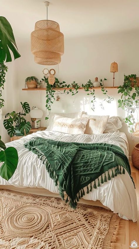 Colourful Boho Bedroom, Beachy Bedroom Ideas, Redoing Bedroom, Coastal Colours, Coastal Green, Botanical Interior, Balkon Decor, Canopy Bedroom, Sage Green Bedroom