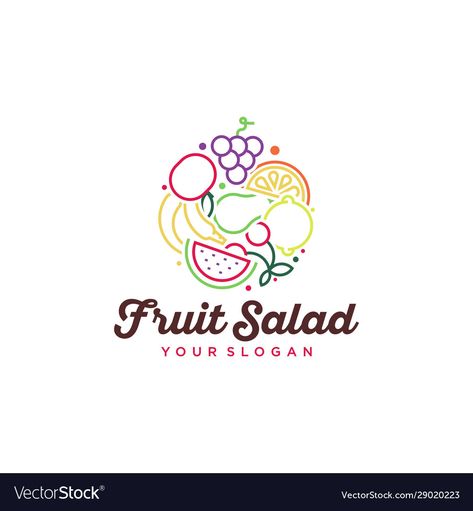 Logo Salad Buah Design, Fruit Salad Logo, Healthy Food Logo, Fruit Logo Design, Fruit Logo, Simple Logo Design, Food Logo, A Fruit, Logo Food