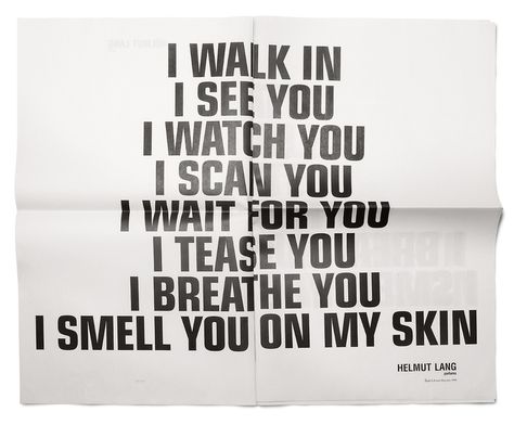 Eurostile⎜Helmut Lang Perfume Ad Campaign, 2000 Funny Commercial Ads, Jenny Holzer, I Wait For You, Funny Commercials, Perfume Ad, Commercial Ads, Love Quotes Funny, I Watch, Funny Love