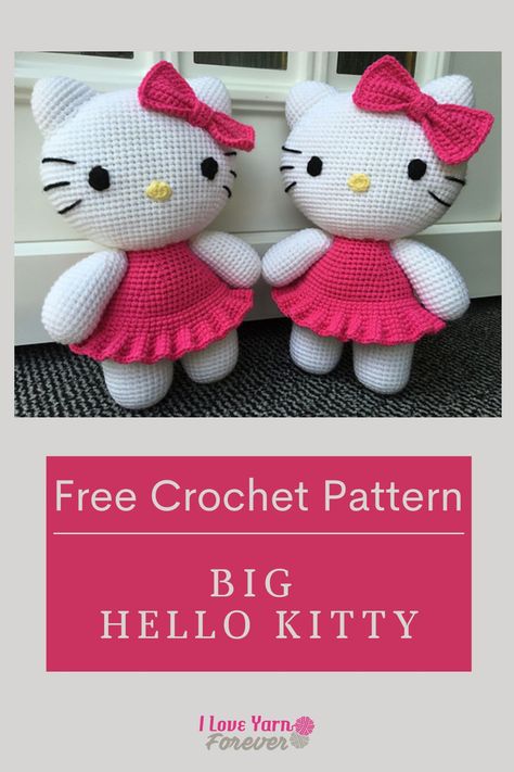 Free Crochet Pattern: Big Hello Kitty Crocheted Hello Kitty, Hello Kitty Pattern Crochet, Crochet Big Amigurumi Free Patterns, Crochet Big Amigurumi, Free Hello Kitty Crochet Patterns, Hello Kitty Amigurumi Free Pattern, Crochet Hello Kitty Free Pattern, Hello Kitty Crochet Pattern Free, Crochet Hello Kitty