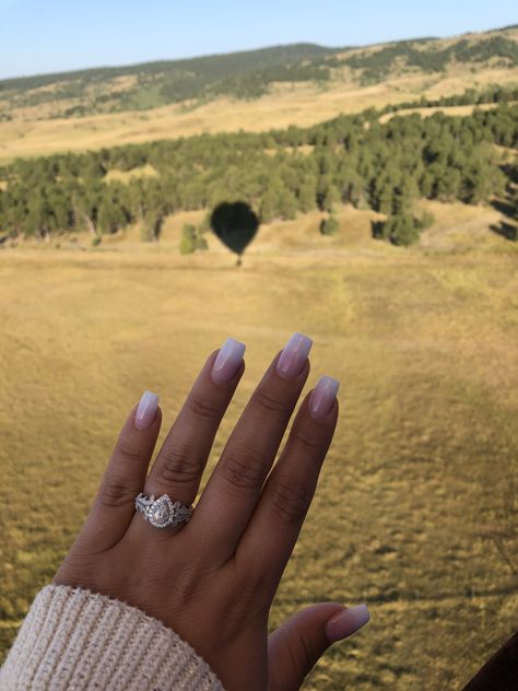 My engagement ring! So perfect ! Vera wang and a hot air balloon proposal! Hot Air Balloon Proposal, Engagement Vibes, Balloon Proposal, Vera Wang Engagement Rings, Fade Nails, French Fade Nails, French Fade, Filigree Engagement Ring, Fall 23