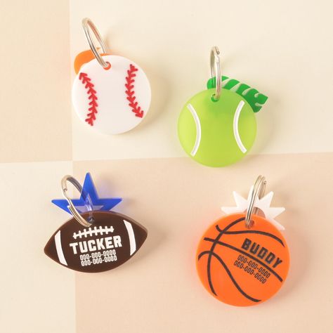 Get your pet ready for game time with this tennis ball shaped tag. Customizable back allows for name, one line of text and one phone number OR two phone numbers. Text is engraved and colored for easy, long lasting, readability. Customized tag comes with one seasonal mini. Seasonal mini choices include: gem, diamond, tiny heart, sun, monstera leaf, star, jack-o-lantern, bat, or moon. Colors for seasonal minis are not guaranteed, but suggestions are welcome! Each item is individually made, assembl Pet Tags Personalized, Dog Branding, Etsy Seo, Custom Tags, Prop Design, Tiny Heart, Personalized Tags, Game Time, Tennis Ball