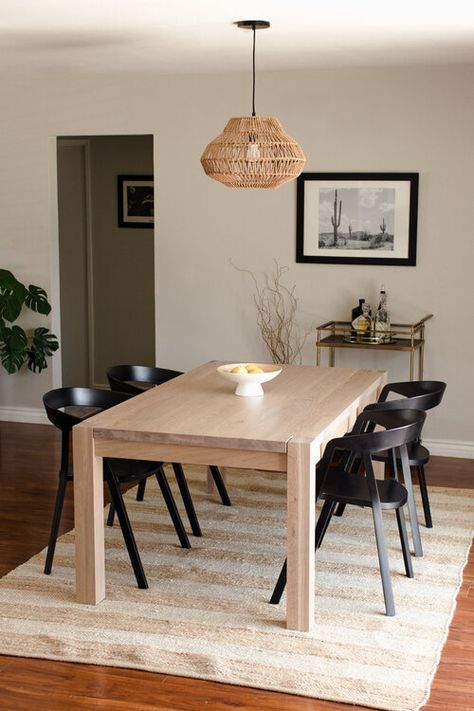 'Nova' Solid Wood Dining Table (Parsons Style) — Casa Dega Design Parsons Dining Table With Chairs, Wood Table Black Chairs Modern, Black Dining Chairs Light Wood Table, Oak Table Grey Chairs, Dining Chairs For Light Wood Table, Oak Rectangle Dining Table, Wood Dining Table With White Chairs, Modern Kitchen Tables And Chairs, Wood Table Black Legs Dining Rooms