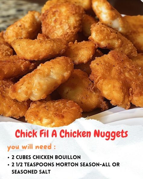 Chick Fil A Chicken Nuggets, Chicken Bouillon, Restaurant Dishes, Seasoned Salt, Chick Fil A, Chicken Nuggets, A Chicken, Recipes Food, Chicken Recipes