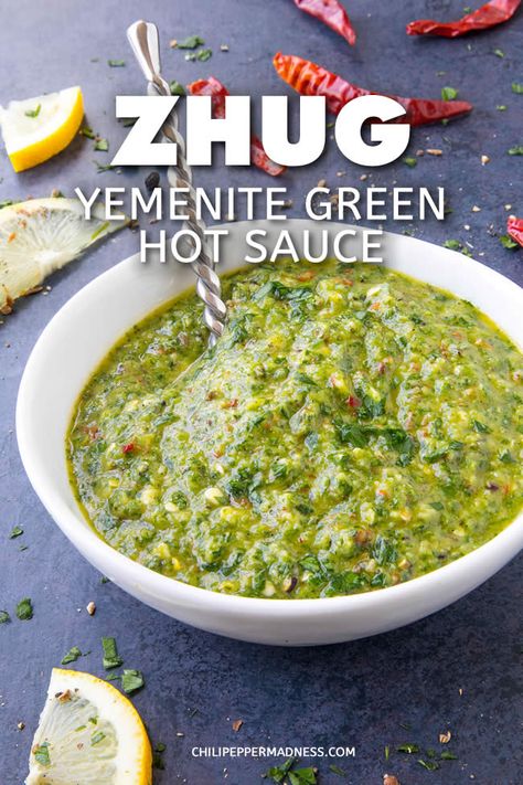 Zhug Recipe, Zhoug Sauce, Green Hot Sauce, Healthy Sauce, Ranch Recipes, Board Recipes, Green Herbs, Homemade Hot Sauce, Keto Sauces