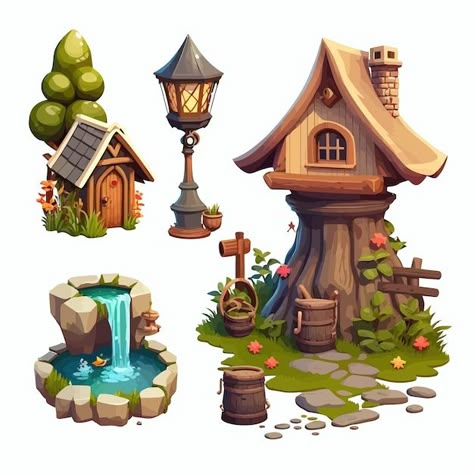 Gnome House Illustration, Village House Illustration, Cottage Concept Art, Modelling Reference, Village Illustration, Tiny Glade, Sketch House, Village Games, Narrative Illustration