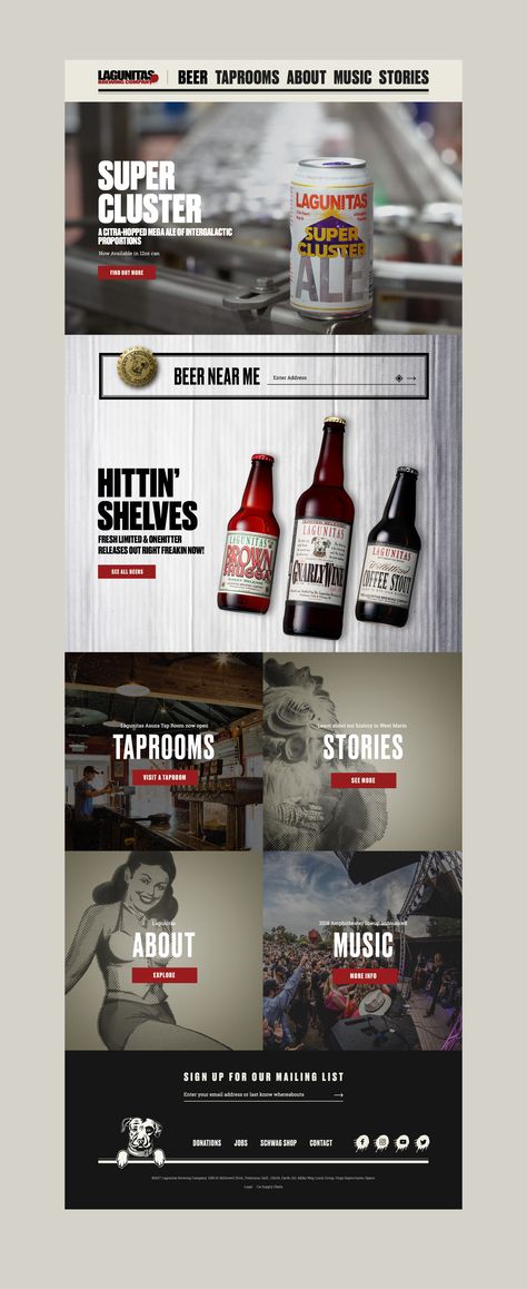 Lagunitas Brewing Company Website. Design and content crafted by Teak. A San-Francisco based branding and content studio. Brewery Social Media Content, Brewery Website, Beer Website, Beer Map, Lagunitas Ipa, Company Website Design, Content Studio, Beer Time, Music Signs